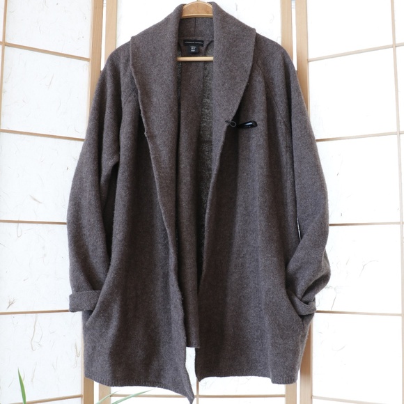100% Wool Brown Shawl Collar Long Sweater - Picture 1 of 16